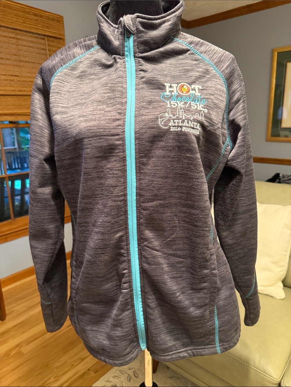 Atlanta Hot Chocolate 2016 5K Full-Zip Grey Jacket with Teal Accent L
